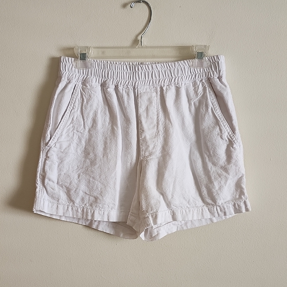 Zara Cotton Linen White Elastic Pull On Shorts Womens Small Casual